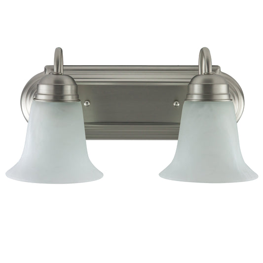 Sunlite 45430 14-Inch Traditional Vanity Light, Classic Decorative Wall Sconce, Bell-Shaped Alabaster Glass Shades, 2 60W A19 Bulbs (Not Included) Mirrors, Bathrooms Powder Room, Brushed Nickel Finish