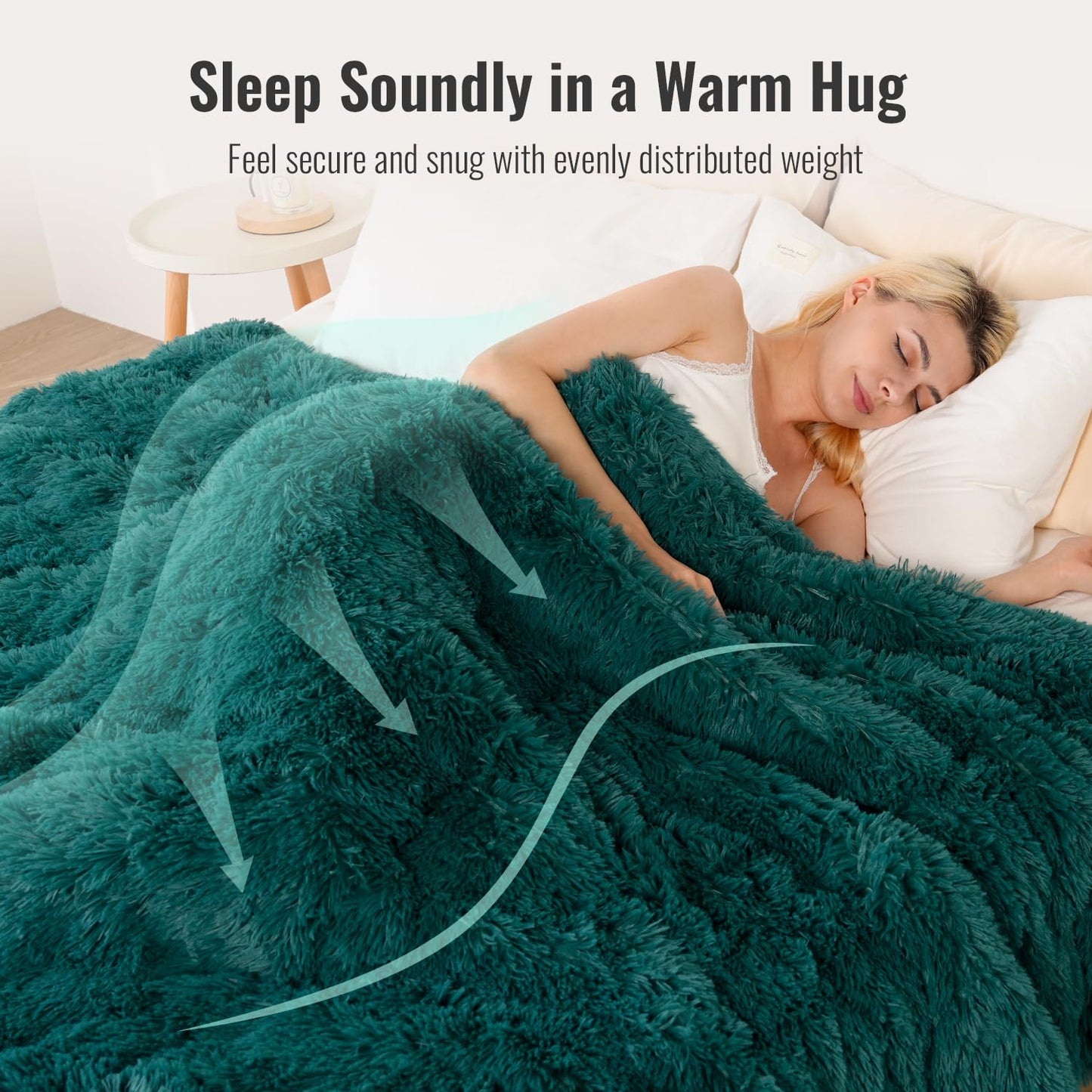 Uttermara Faux Fur Weighted Blanket Twin Size 15 Pounds, 48" x 72" Sherpa Heavy Blanket Throw for Couch Sofa Bed, Super Plush Fleece & Warm Cozy Sherpa Reverse for Calming and Relax, Forest Green