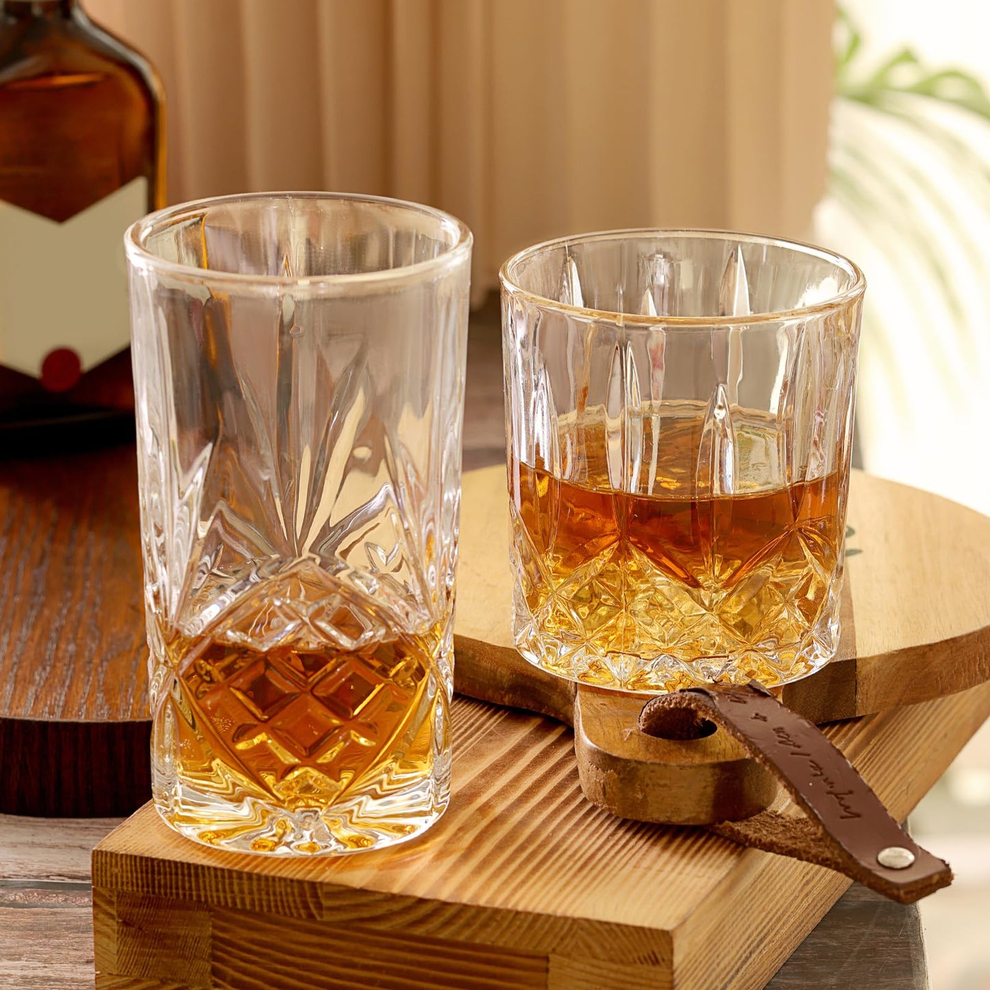 Moretoes Crystal Whisky Drinking Glasses Set of 12, Glass Cups, Mixed Glassware Set, 12 Oz Highball Glasses & 11 Oz Old Fashioned Glasses, Great for Cocktail and Other Beverages