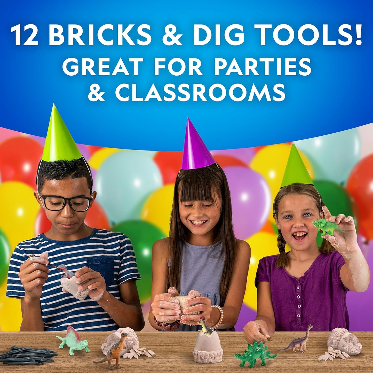 National Geographic Dinosaur Dig Kit - 12 Dino-Shaped Bricks with Figures & Excavation Tools | Perfect STEM Toy for Kids