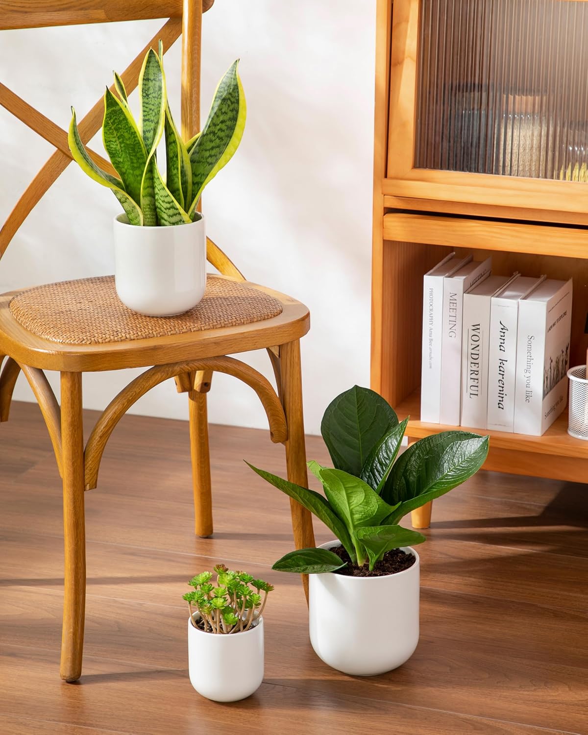 Vancasso Ceramic Plant Pots - Set of 3 (4", 5", 6") | Modern Indoor Planters with Drainage Holes - White