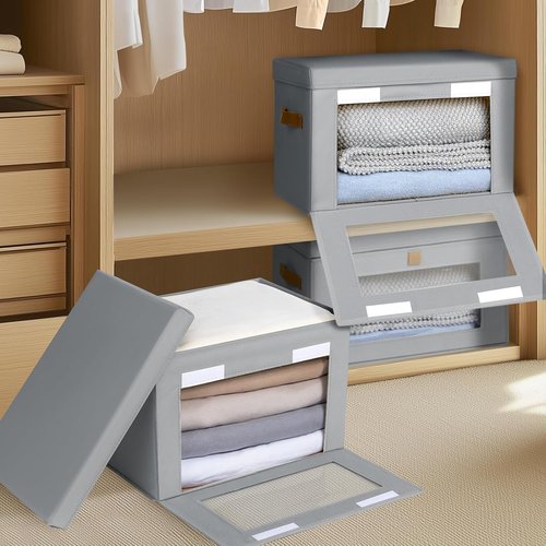 Homsorout Large Closet Storage Bins - Collapsible Fabric Organizers with Handles & Lids | 4-Pack Grey