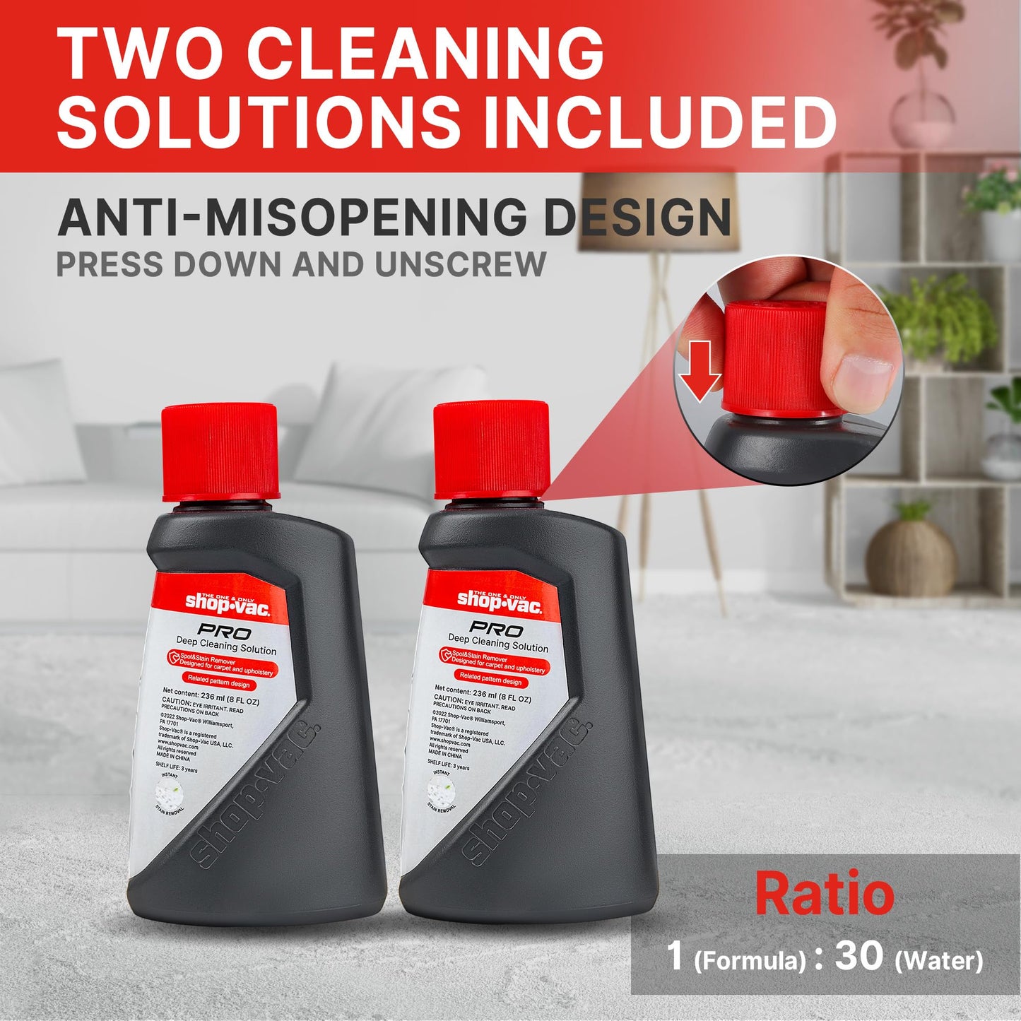 Shop-Vac Portable Carpet and Upholstery Cleaner Machine, Powerful Spot Cleaner for Pet Stains, Sofa, Rug, Mattress, Curtain and Car Seats, Lightweight with Two Cleaner Solutions