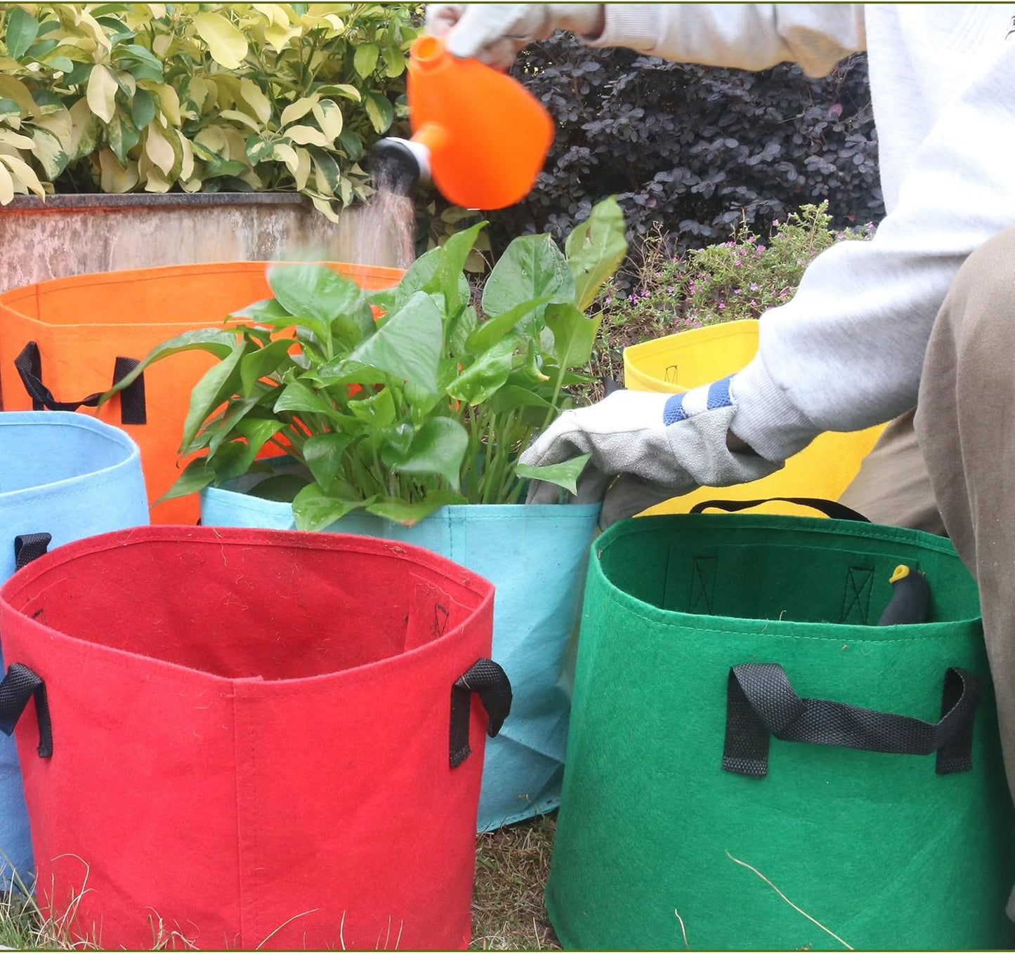 Skiennix 5-Gallon Fabric Grow Bags - 7-Pack in Mixed Colors with Handles for Vegetables & Flowers