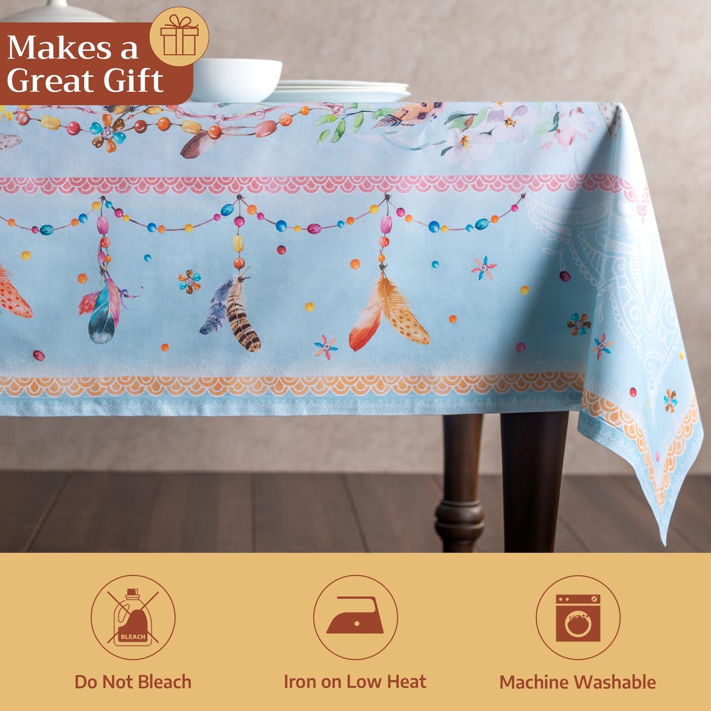 Maison d' Hermine Table Cloth Square Table 100% Cotton 60 x 60 Inches Tablecloth Reusable Decorative for Dining Kitchen Room Farmhouse Home Gifts for Mothers Day Spring Summer - Ibiza - Blue