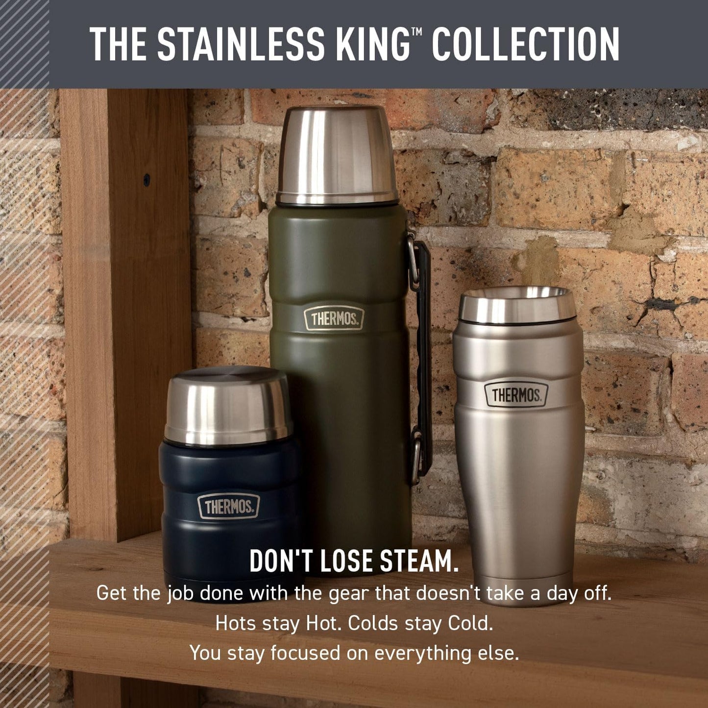 THERMOS Stainless King Vacuum-Insulated Beverage Bottle - 40 Ounce | Army Green Color
