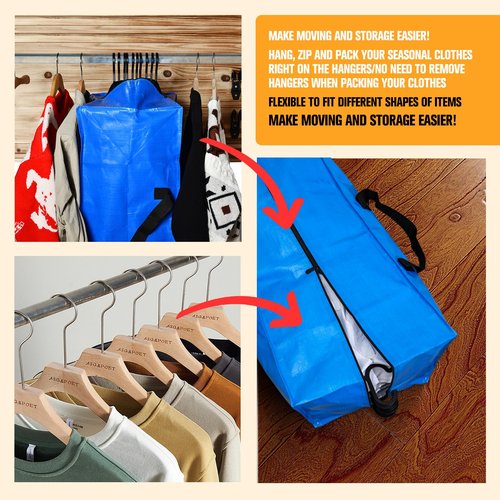 Heavy Duty Large Storage Bags, XL Blue Moving Bags for College Dorm Room Essentials, Moving Supplies Compatible with IKEA Frakta Cart, 4 Packs