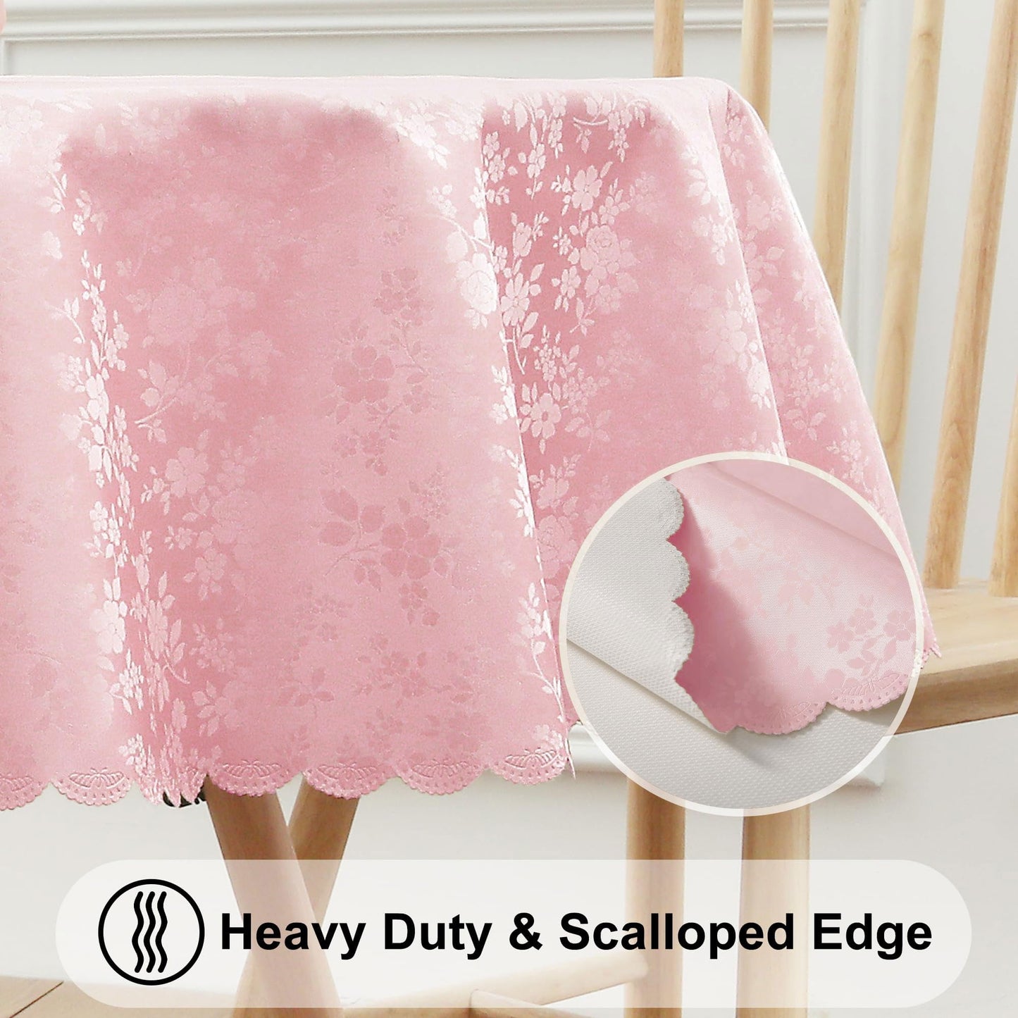 Smiry Round Table Cloth, Waterproof Heavy Duty Vinyl Tablecloths, Wipeable Washable Table Cover for Kitchen, Dining Room & Valentines(Pink, 60" Round)