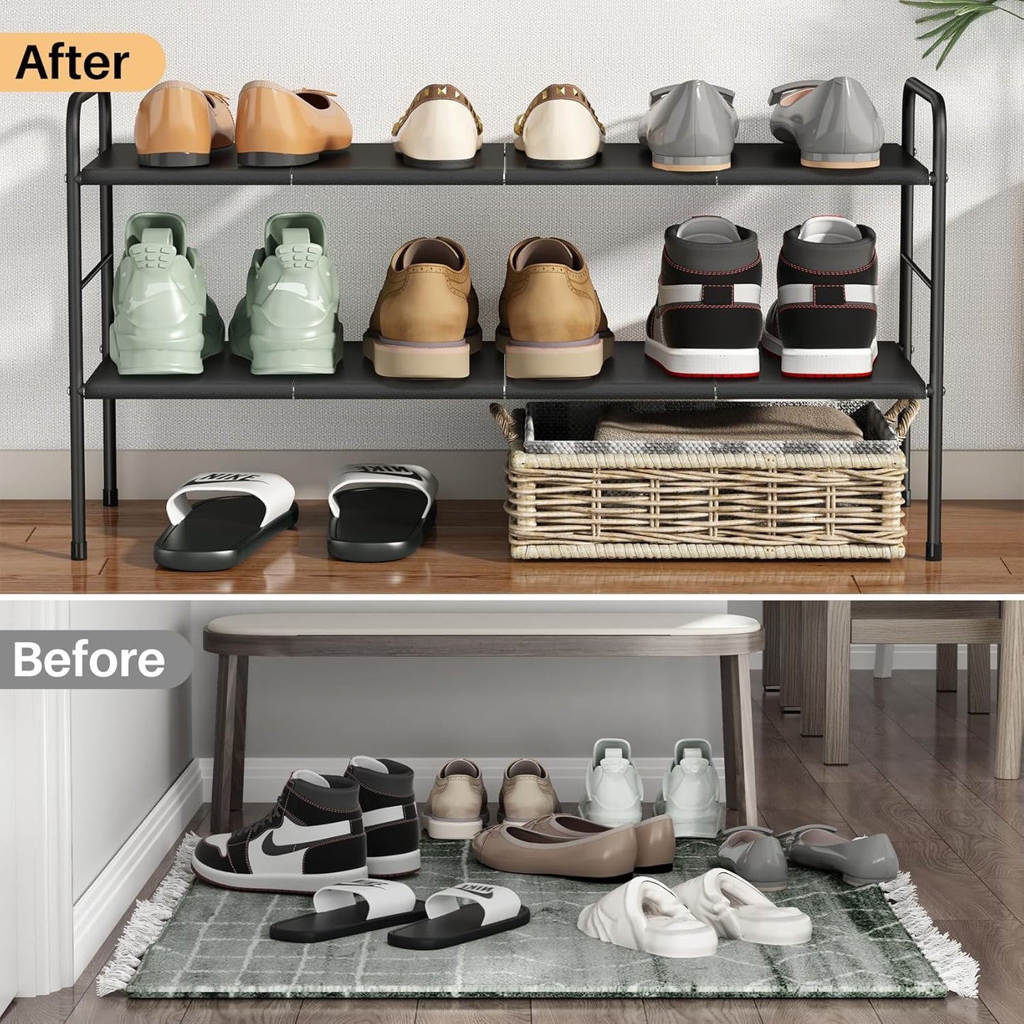 Kitstorack Expandable Shoe Rack - 2-Tier Adjustable Metal Organizer for Small Spaces | Easy to Clean & Soil Detachment Prevention