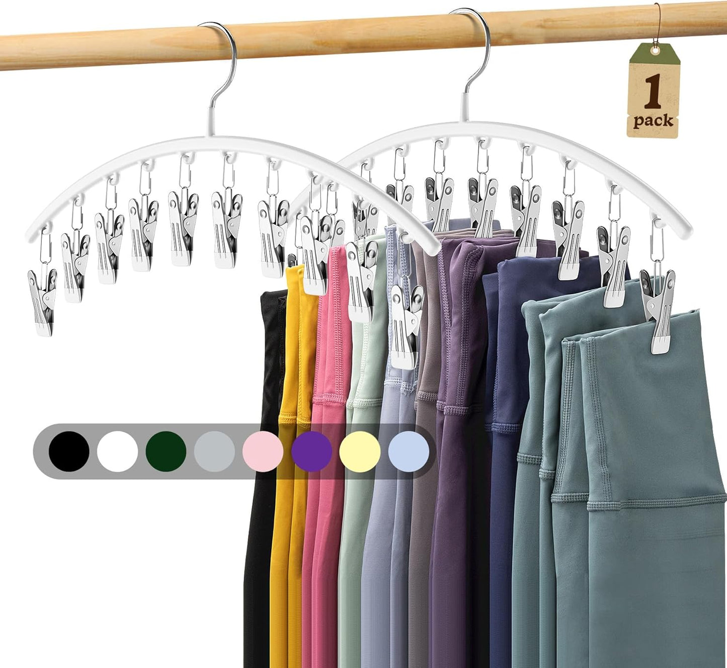 Legging Organizer - Skiennix Metal Yoga Pants Hanger with 10 Clips | Space-Saving Closet Storage - White