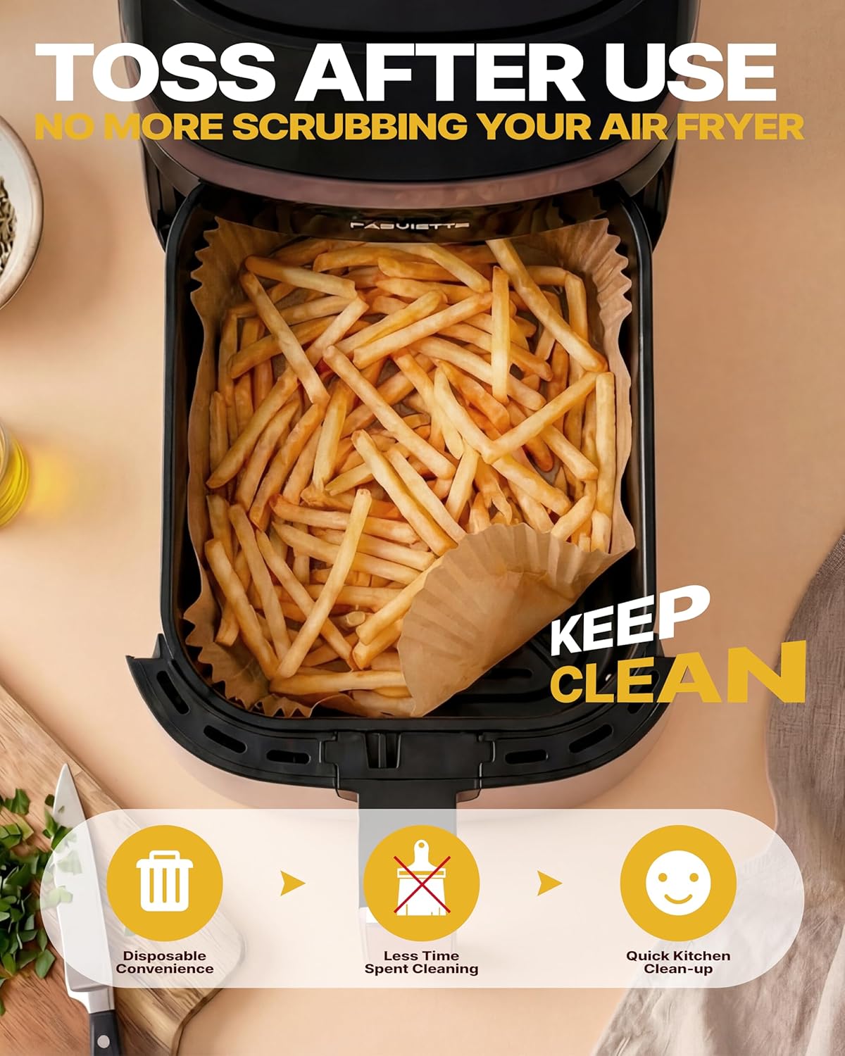 Katbite Air Fryer Liners - 100PCS Thick Disposable Parchment Paper for Ninja Dual Air Fryer | 8x5.5'' Rectangle