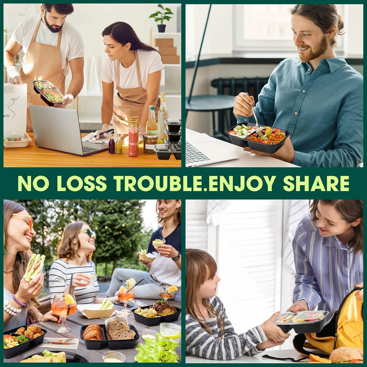 Regine Switzerland 32 oz Meal Prep Containers - 50 Pack Leakproof 2-Compartment Plastic Storage | Microwave & Dishwasher Safe
