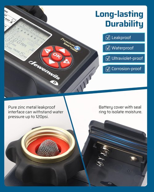 DEWENWILS Sprinkler Timer - 2 Zone Programmable Water Timer for Garden Hose | Automatic & Manual Modes