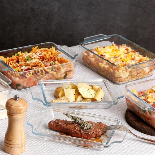 Glass Casserole Dish Set by [Brand Name] - Oven Safe Rectangular Mini 5.7in x 7in with Lid