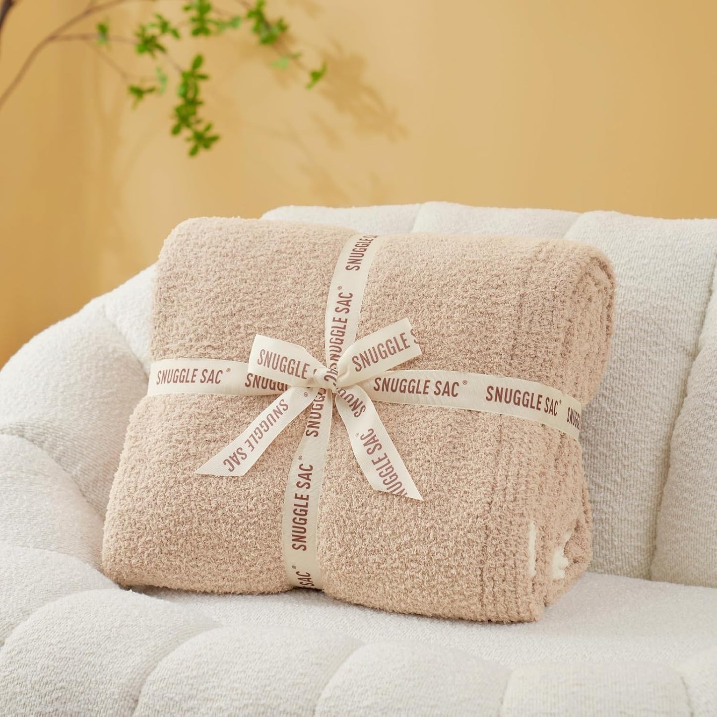 Snuggle Sac Ultra Soft Throw Blanket - Reversible Beige Microfiber | Cozy 50x60 Inches for Couch & Bed