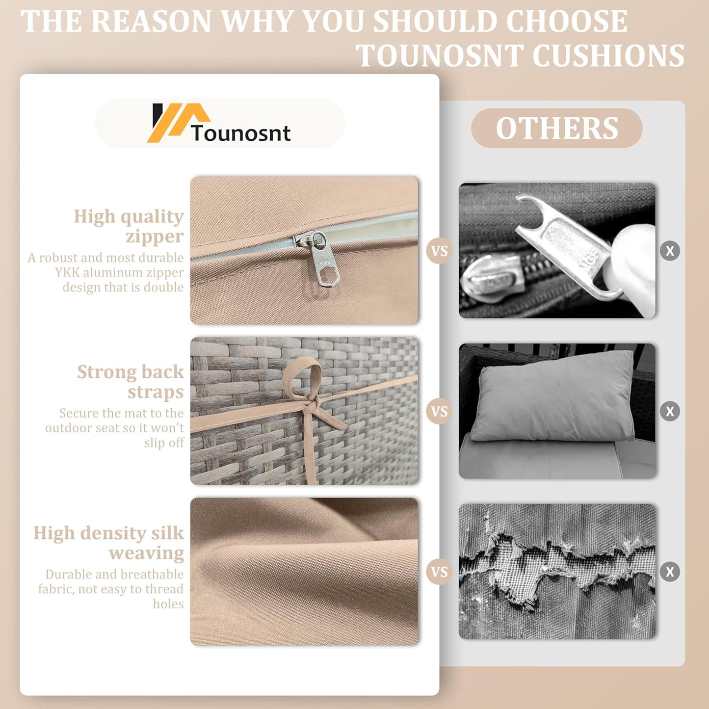 Skiennix Outdoor Patio Cushion Covers - Waterproof, Non-Slip, Zippered - 8 Pcs, Sand Color