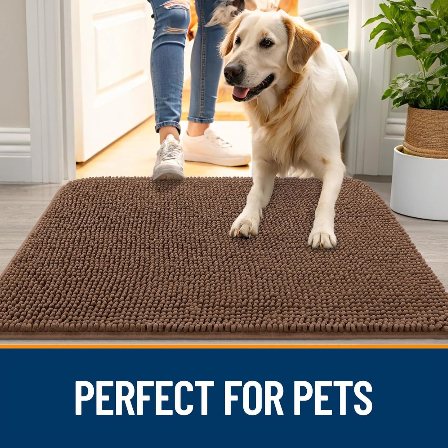 OLANLY Dog Door Mat - Absorbent Non-Slip Chenille Mat for Muddy Paws | 54x24 Mocha Color