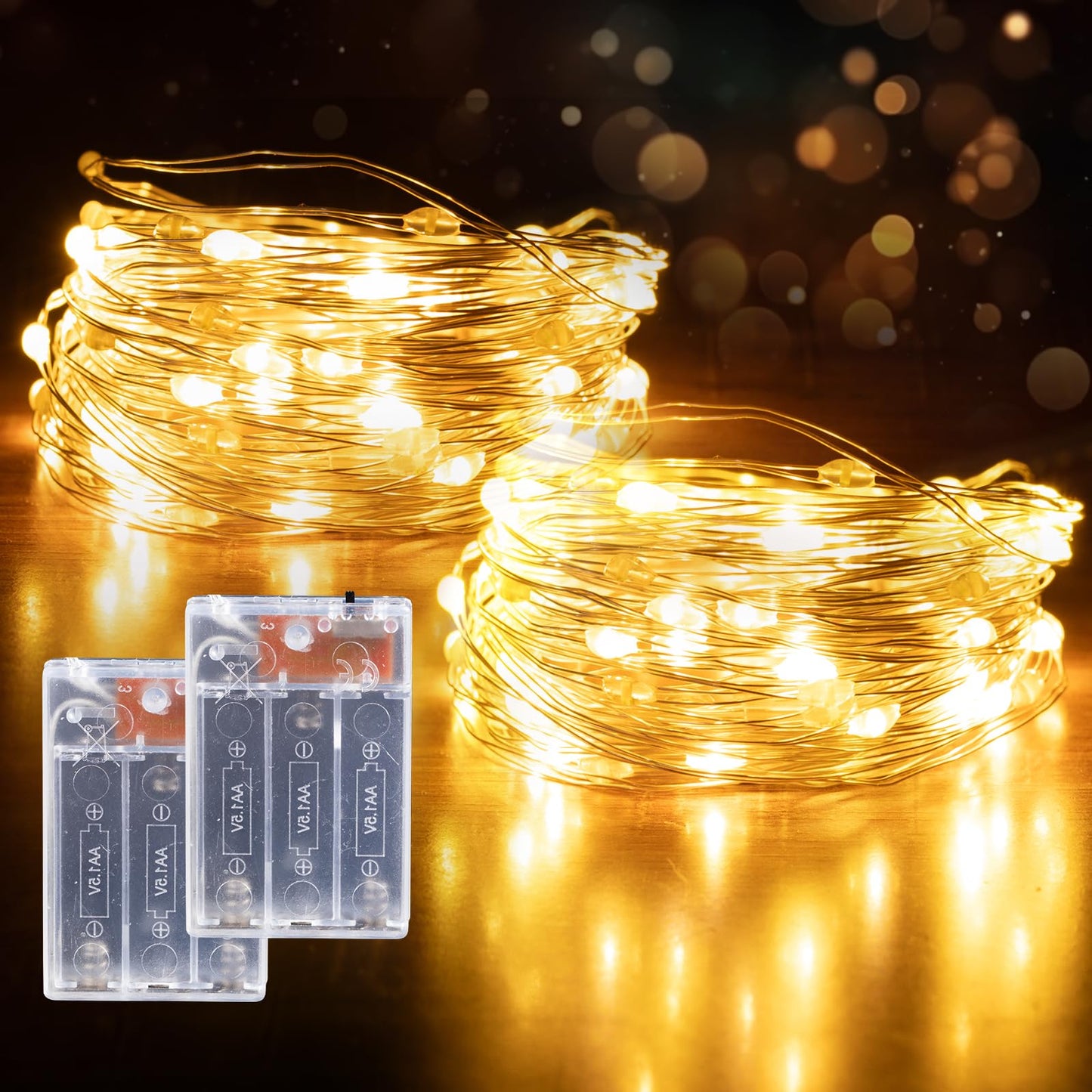 YPHSOL Fairy Lights Battery Operated String Lights 16.4ft 50LED Flashing and Constant Light Waterproof Silver Wire for Christmas DIY Party Wedding Decoration (Warm White, 2 Pack)