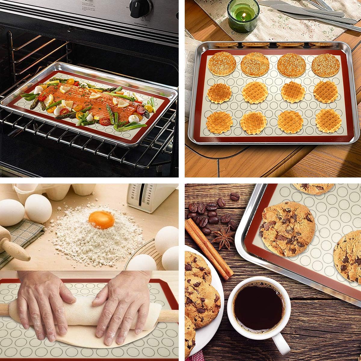 Wildone Baking Sheet Set - Stainless Steel Cookie Sheets with Silicone Mats | 4-Piece (10 x 8 x 1 Inch)