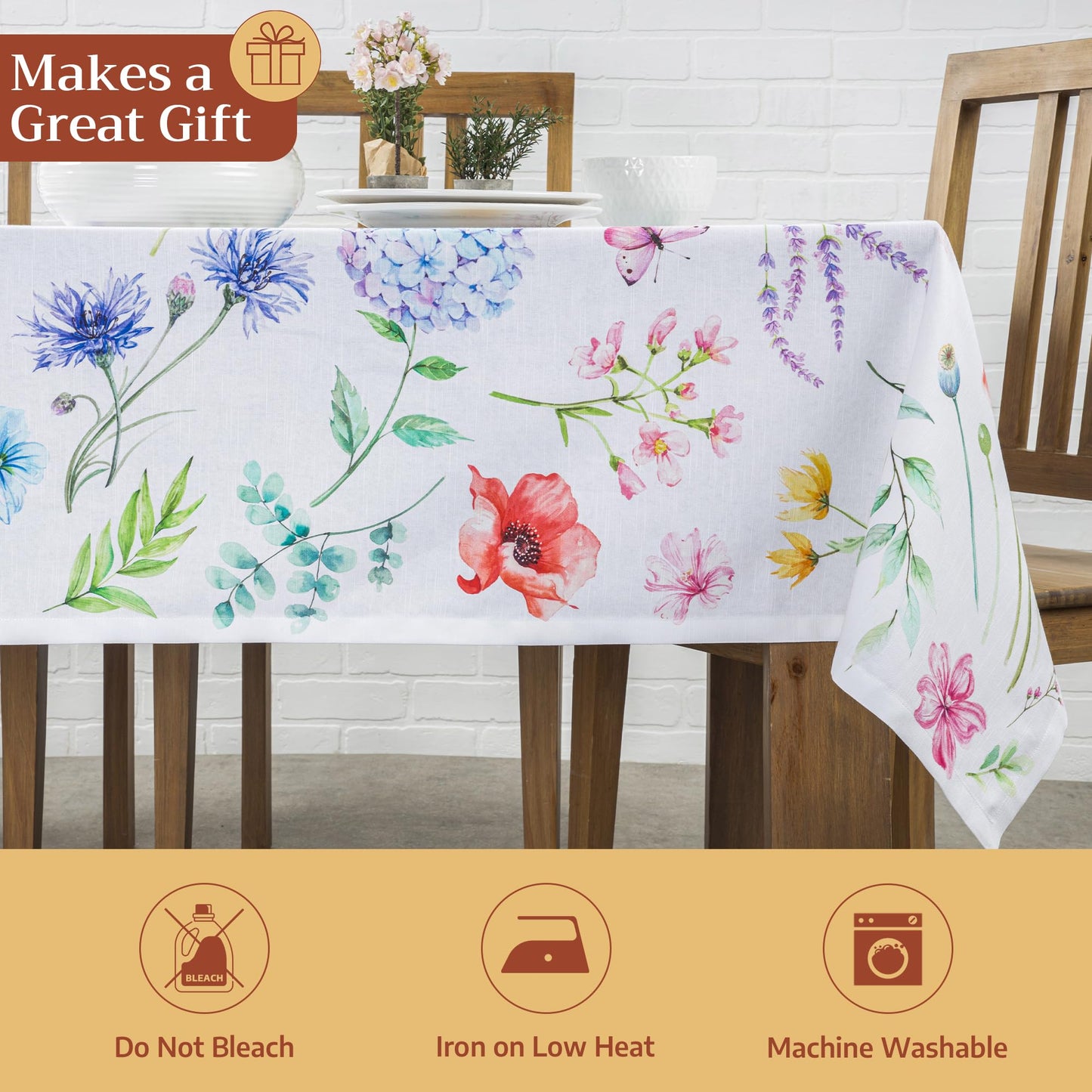 Maison d' Hermine Table Cloth Rectangle Table 100% Cotton 70 x 120 Inches Tablecloth Reusable Decorative for Dining Kitchen Room Farmhouse Home Gifts for Mothers Day Spring Summer - Just Floral