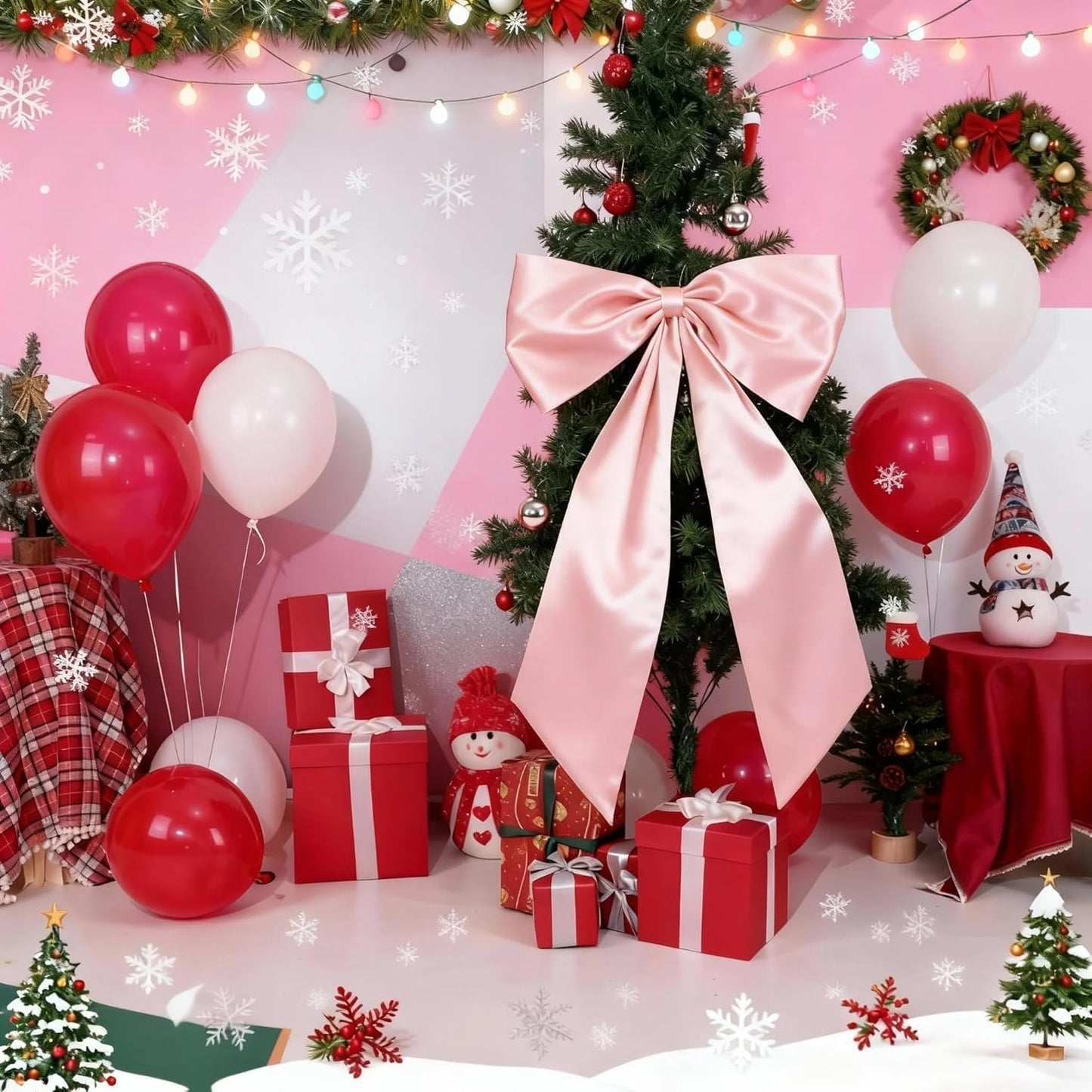 Skiennix Pink Bow Decor - 2 Pack Large & Small Coquette Wall Backdrop for Valentine's Day & Weddings