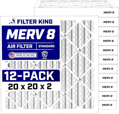 Filter King 20x20x2 Air Filter - MERV 8 Dust & Allergy Control | 12-Pack Pleated HVAC Filters