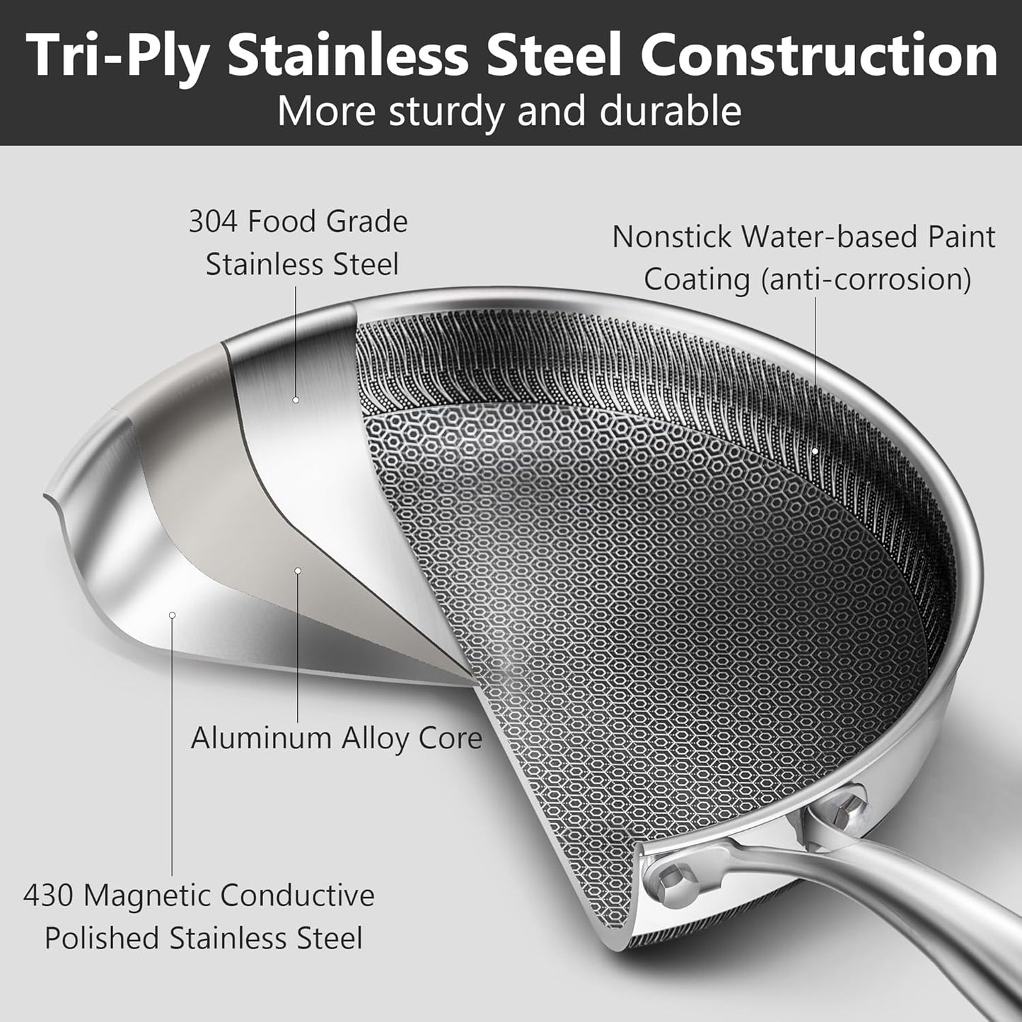 Skiennix Nonstick Frying Pan - 12-Inch Stainless Steel Skillet with Stay-Cool Handle | Dishwasher & Oven-Safe, PFOA Free