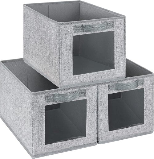 Homsorout Storage Bins - 11-Inch Fabric Cubes with Window | 3-Pack Linen Closet Organizers for Home & Office
