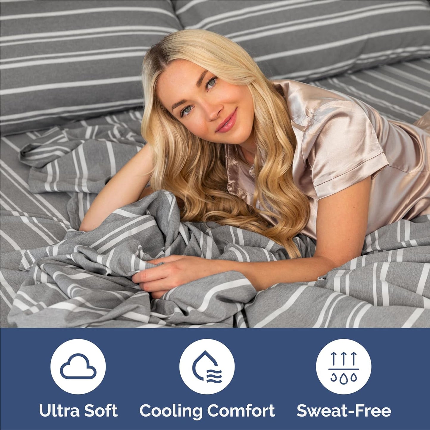 Split King Size 5-Piece Sheet Set | Comfy Cooling Bed Sheets - Luxury Hotel Quality - Grey Stripes