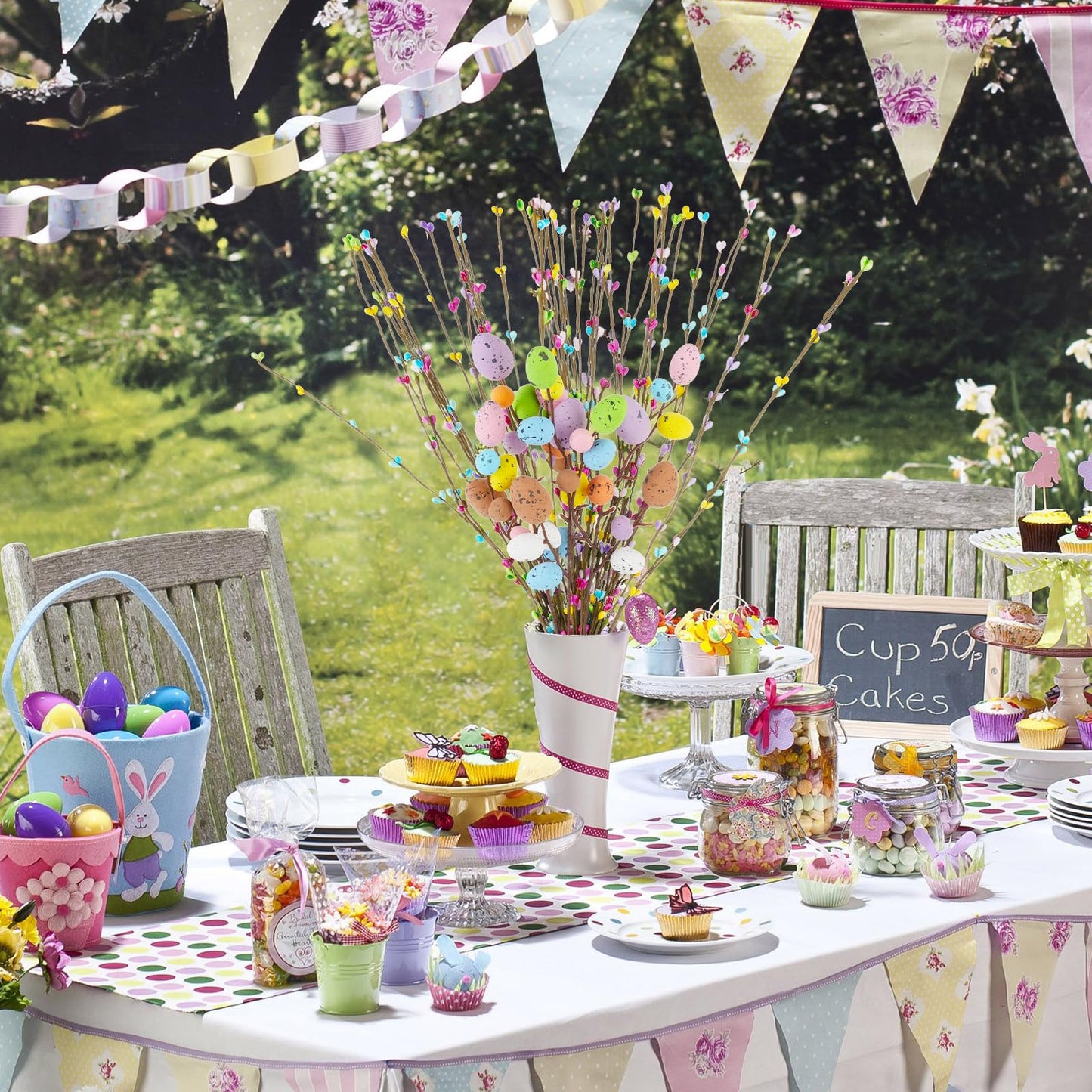 Draupnir 48PCS Artificial Easter Spray Vine, Pastel Easter Eggs and Berries, Easter Egg Twig Branches, Easter Egg Branches for Easter Home Decoration and Flower Arrangement