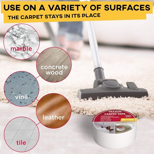 Carpet Tape Double Sided - Heavy Duty Rug Grippers for Hardwood Floors | Strong Adhesive, Residue Free (2 Inch / 15 Yards)