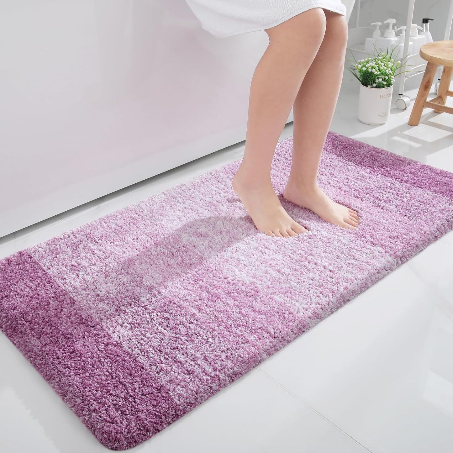 OLANLY Bathroom Runner Rug - Extra Soft Microfiber Mat with Rubber Backing | Quick-Dry 44x24 in Pinkish-Purple