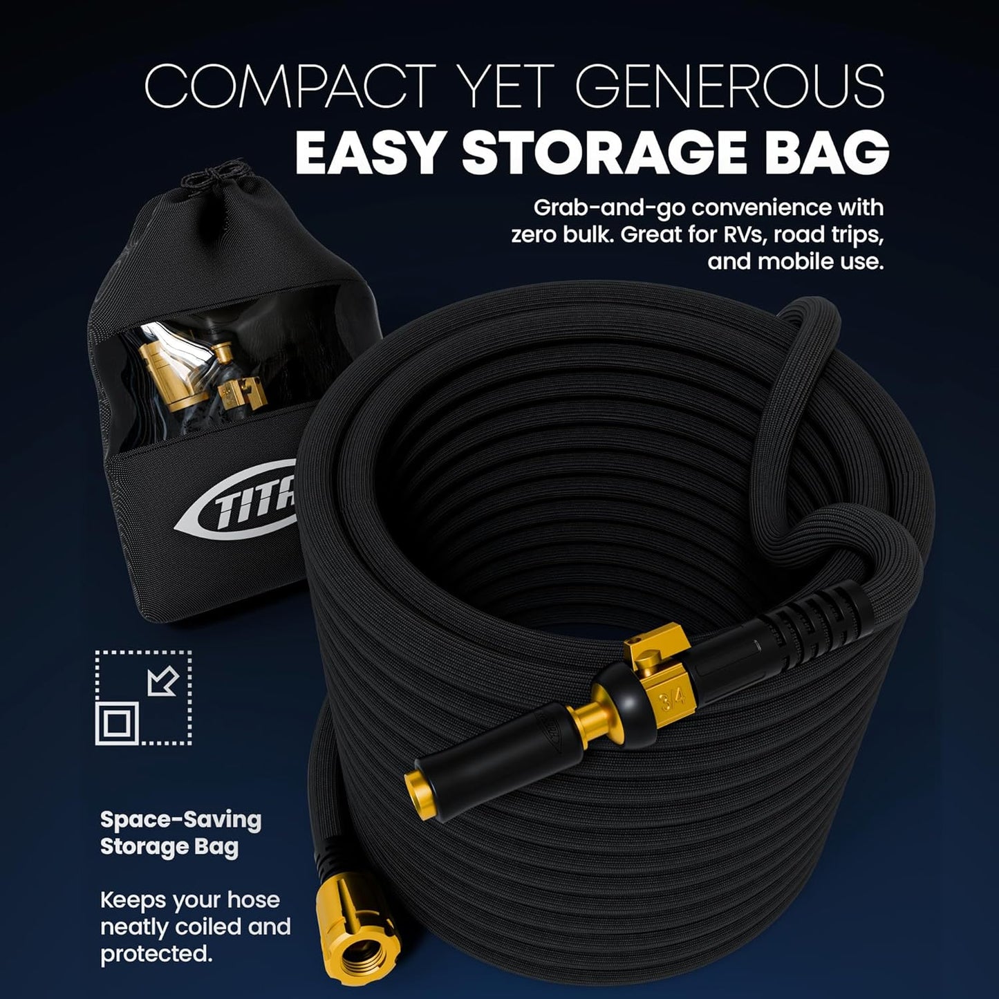 TITAN 50FT Flexible Garden Hose - Ultra Lightweight, Heavy-Duty Design with Brass Fittings & Jet Nozzle