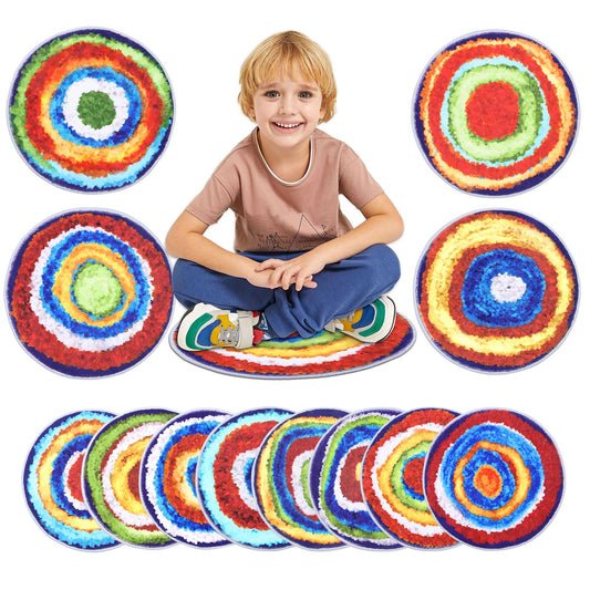 HiiARug Carpet Circles Kids Rug 16Inch Rainbow Crazy Carpet Circle Seats Preschool Classroom Accessories 12pcs Round Flexible Seats Group Activity Spots Marker for Classroom Kindergarden Playroom