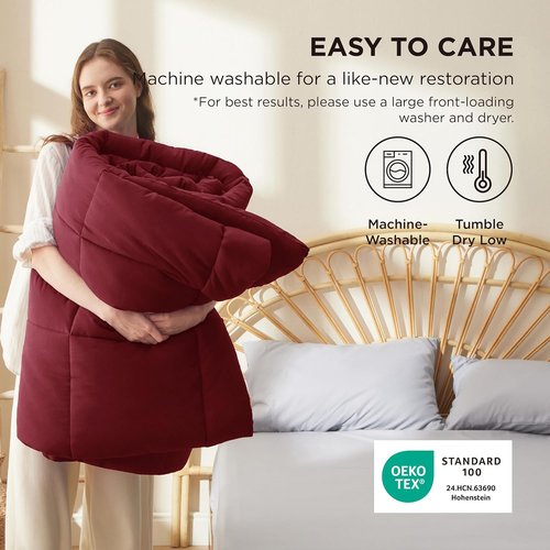 Bedsure Comforter Duvet Insert - All-Season King Size Quilted Down Alternative Blanket, GentleSoft, Red 90 x 102 Inches