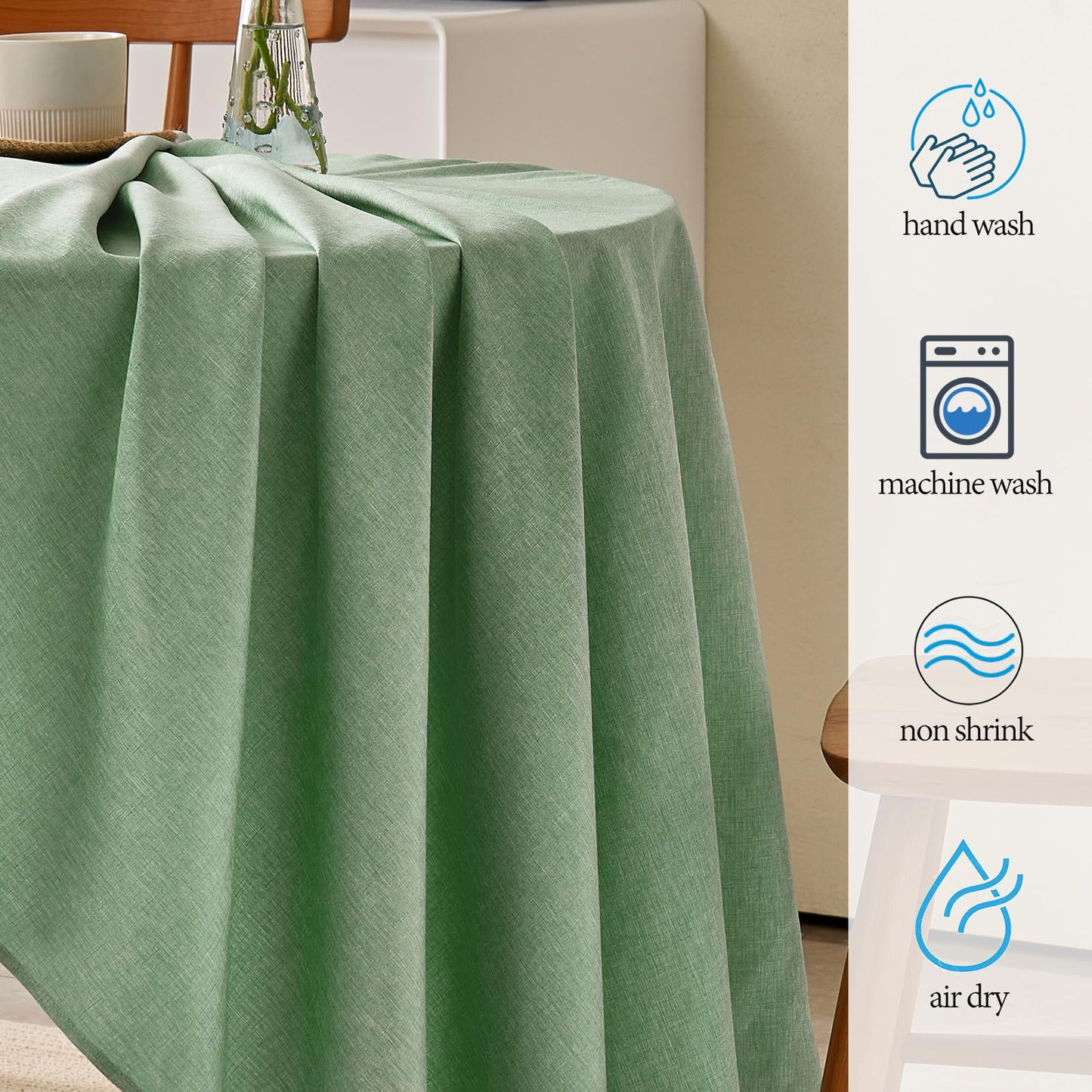 UKOMIUT Rectangle Table Cloth, Waterproof and Stain Resistant Linen Style Farmhouse Tablecloth, Washable Faux Decoration Fabric Table Cover for Kitchen Dinning or Outdoor use, Sage Green 52 x 70 Inch