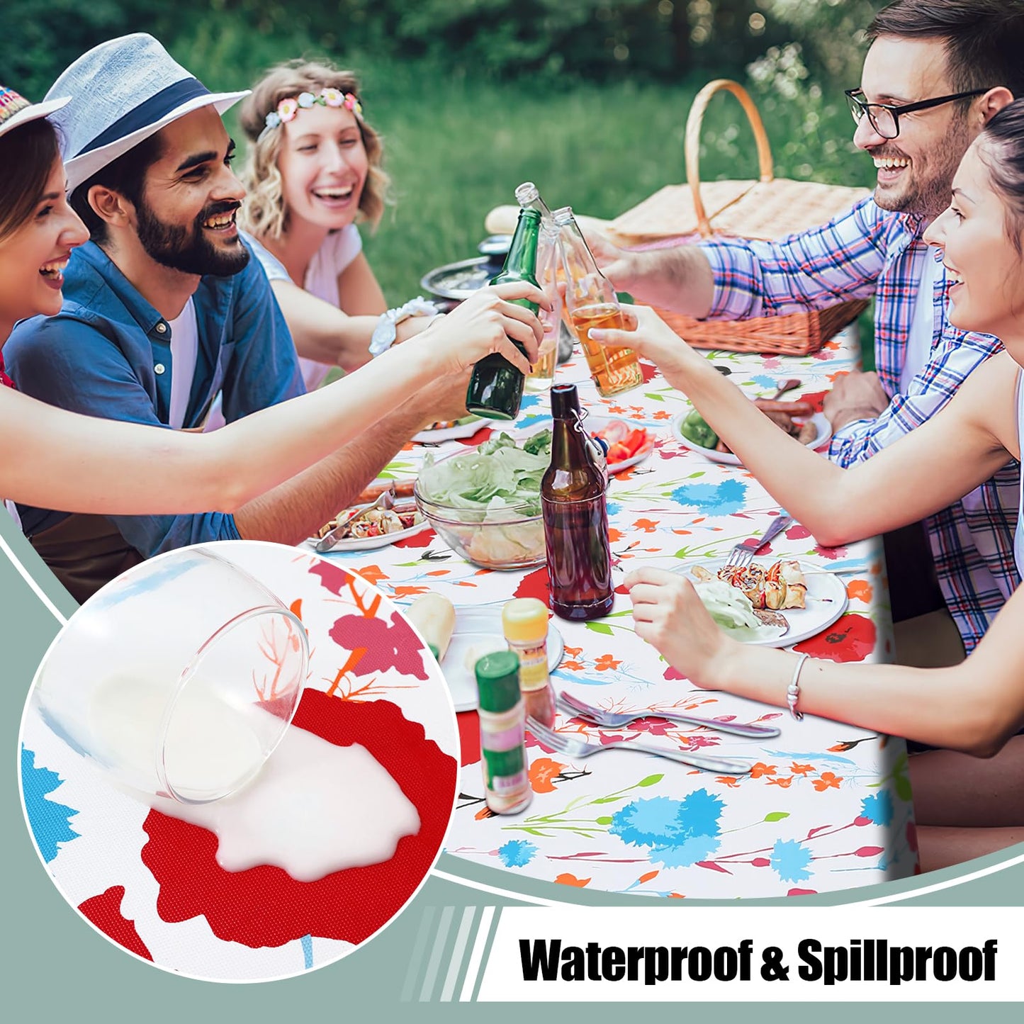 misaya Rectangle Waterproof Vinyl Table Cloth, Wipeable Tablecloth with Flannel Backing, Plastic Table Cover for Dinner, Picnic, Indoor and Outdoor (Flowers, 60" x 84")