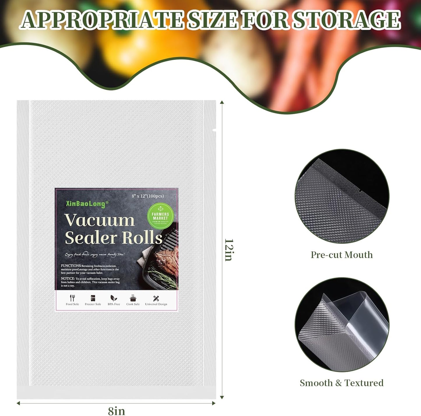 Vacuum Sealer Bags - 100 Quart 8" x 12" | Commercial Grade BPA-Free for Food Storage & Sous Vide