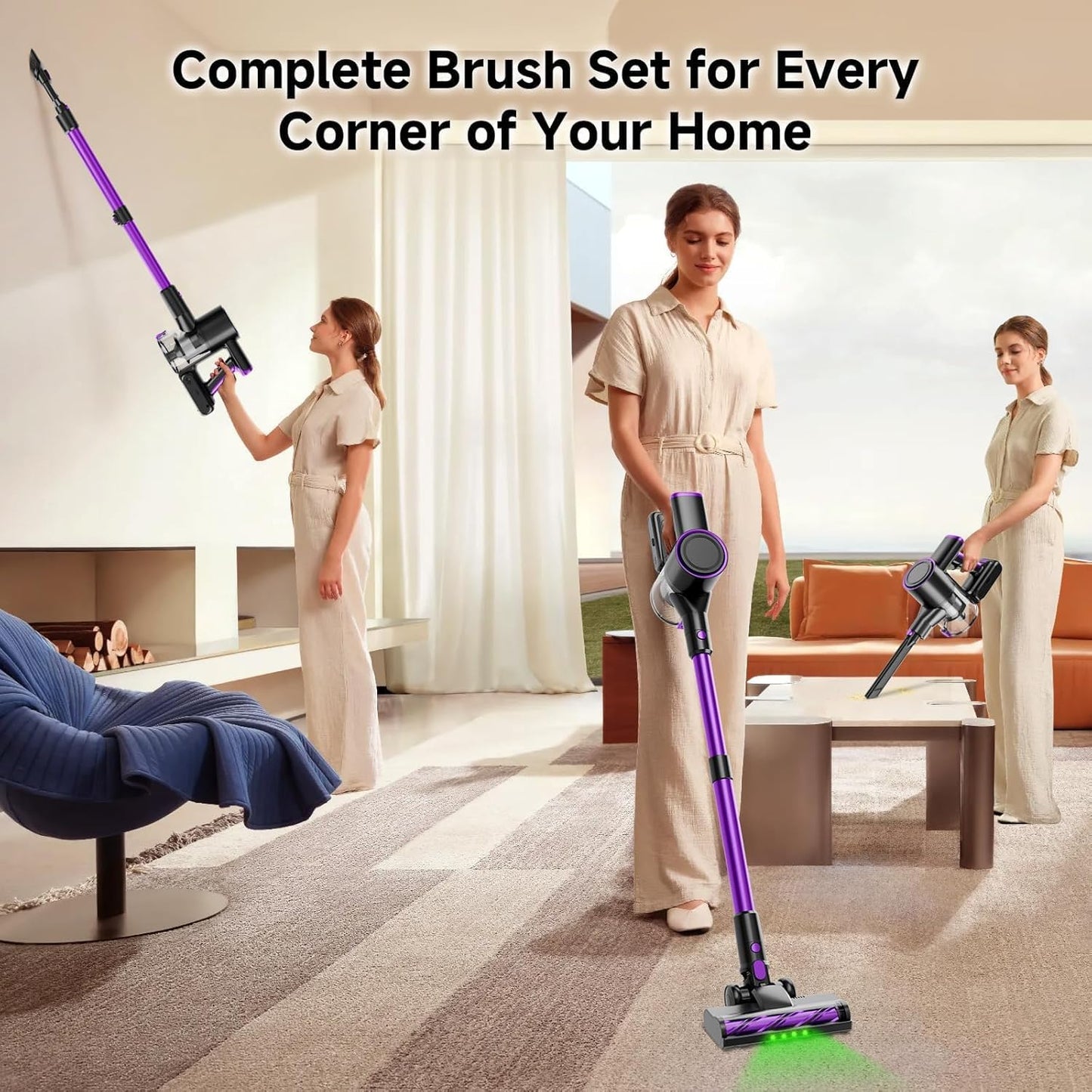 Skiennix Cordless Vacuum Cleaner - 40Kpa Powerful Suction, Lightweight 8-in-1 Design for Hard Floors | Black
