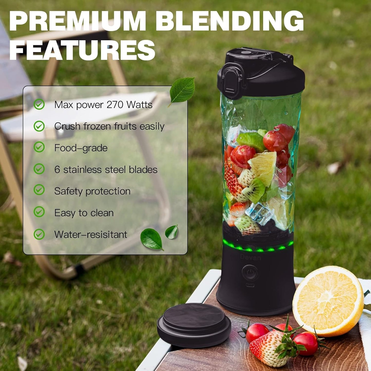 Skiennix Portable Blender - Waterproof 20 oz BPA-Free Cup with Travel Lid | Perfect for Shakes & Smoothies