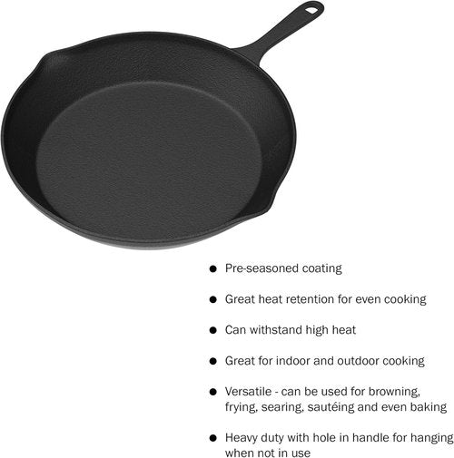 Home-Complete Cast Iron Skillet Set - Pre-Seasoned Nonstick Frying Pans | 10-Inch, 8-Inch, 6-Inch Sizes
