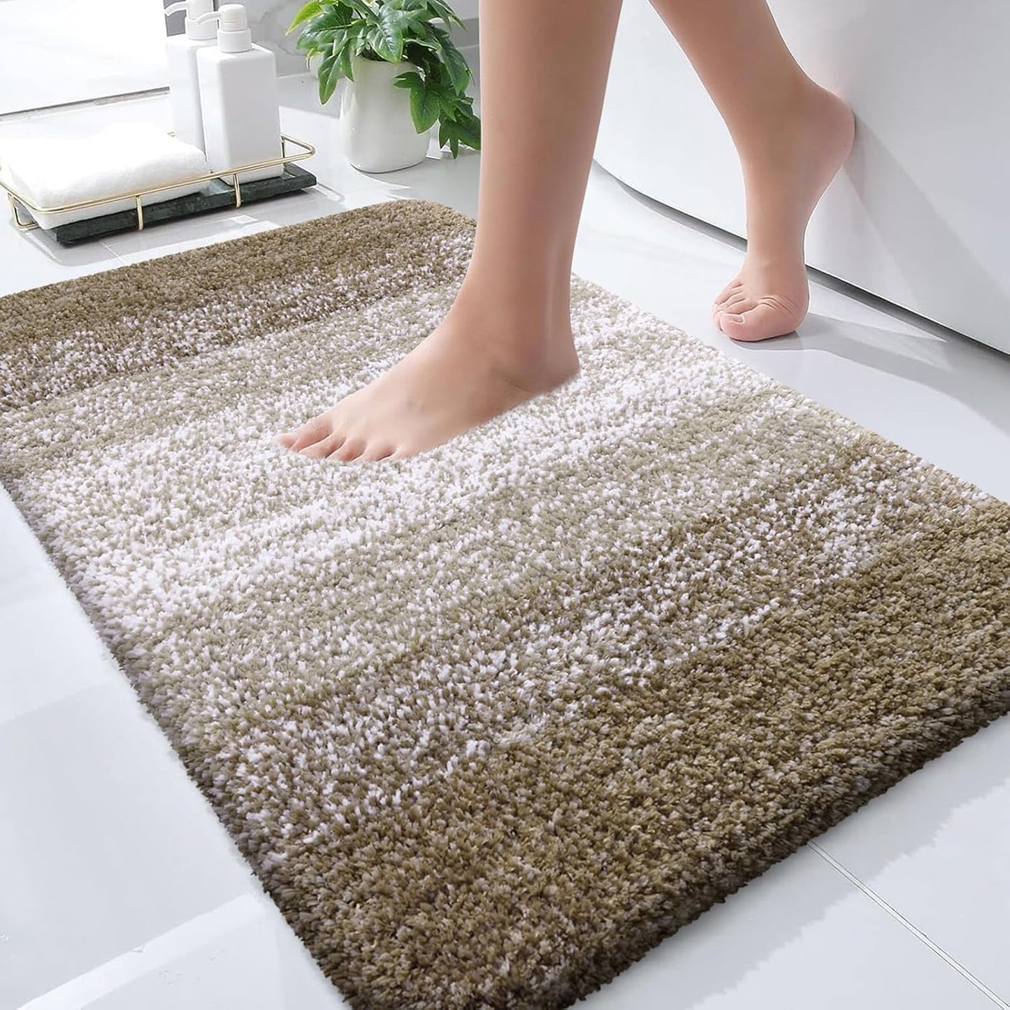 OLANLY Large Bathroom Rug Mat - Extra Soft Microfiber, Quick Dry & Machine Washable | Coffee 45x27