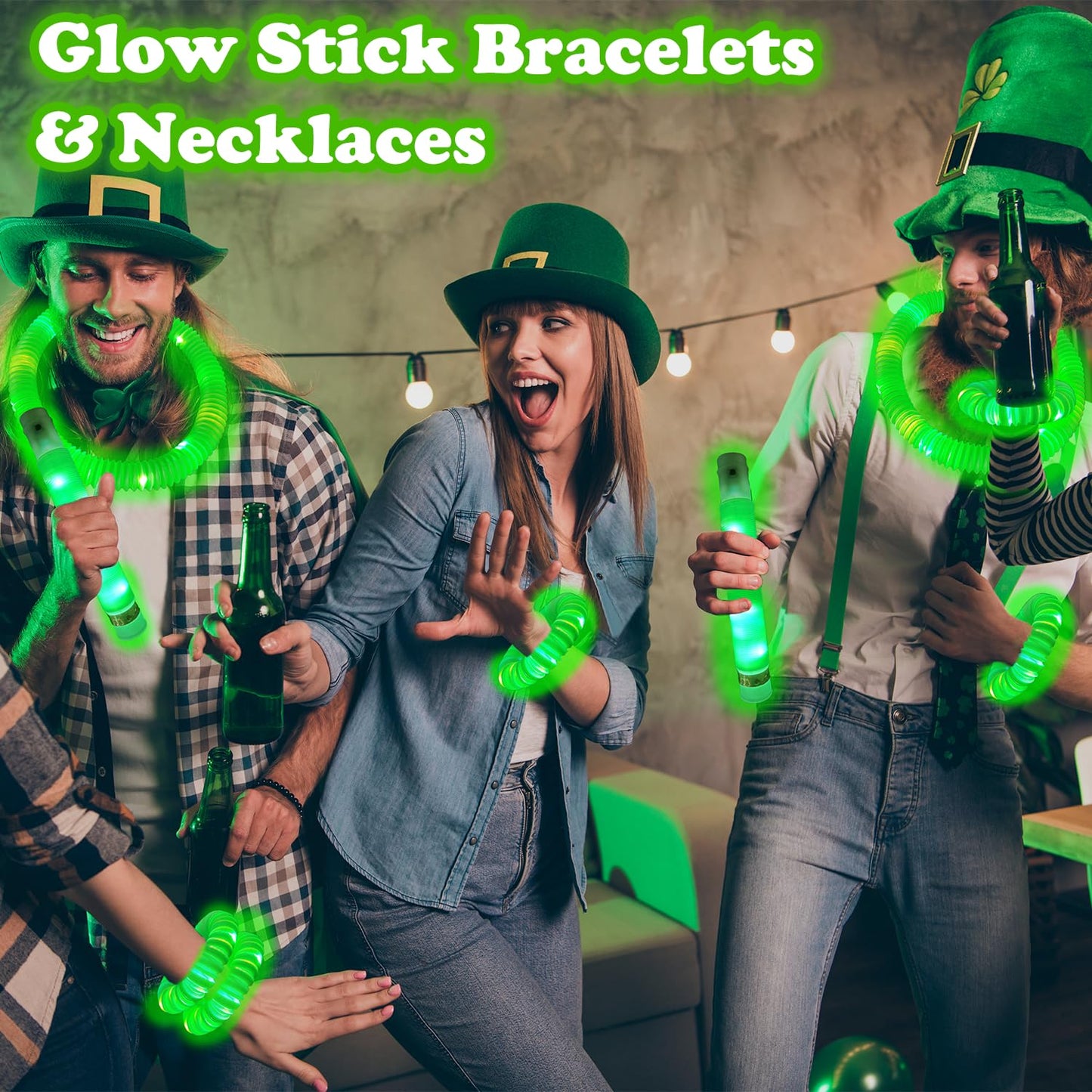 Green Glow Sticks Party Favors for Kids 24 PCS,Glow Necklaces Bracelets Accessories Decor for Toddlers Graduation Party,Kindergarten Preschool End of School Year Goodie Bag Stuffers Classroom Prizes