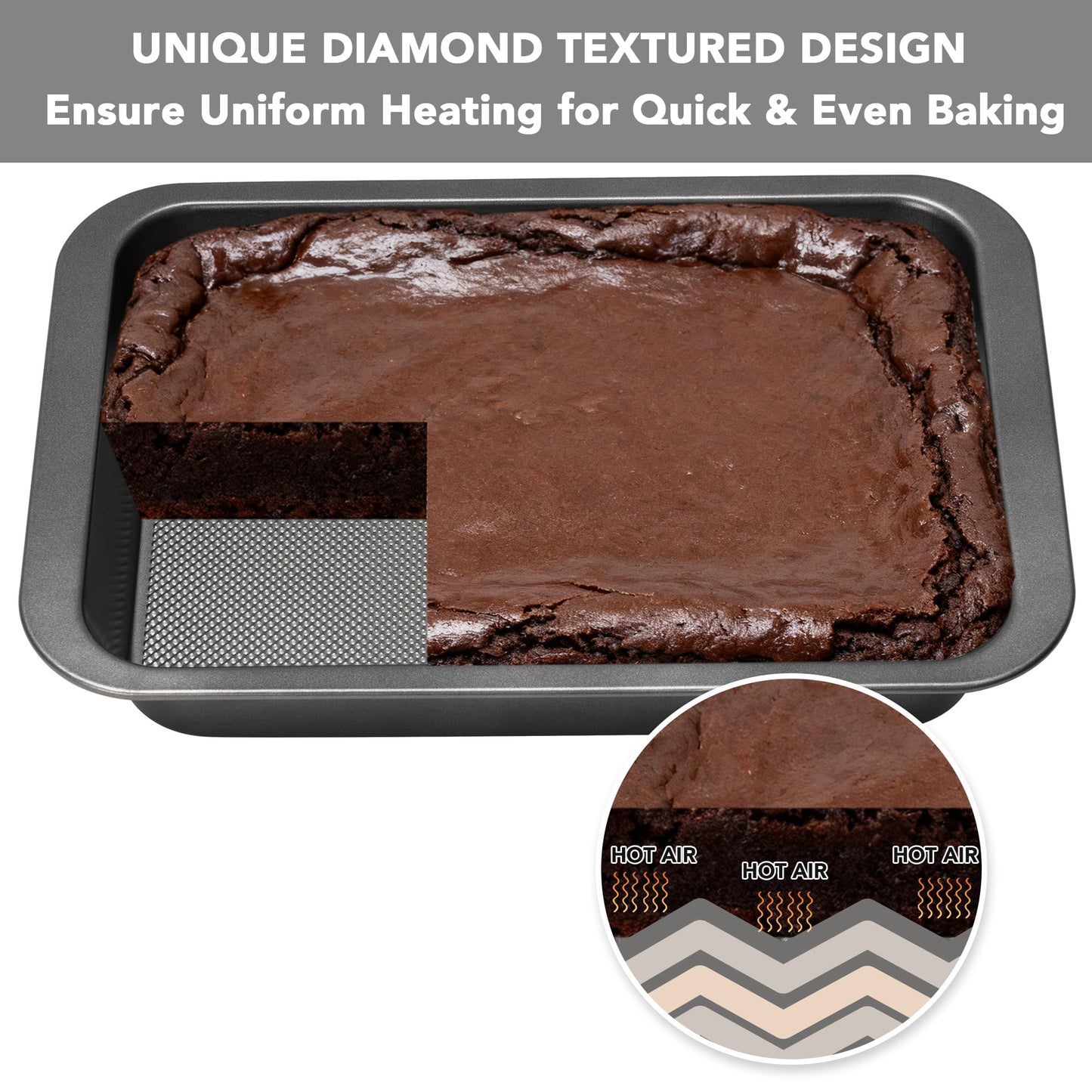 Tiawudi Cake Pan, Nonstick Baking Pan for Cake, Bread, Brownie or Lasagna, Heavy Duty Baking Dish with Diamond Texture Pattern and Wide Grips