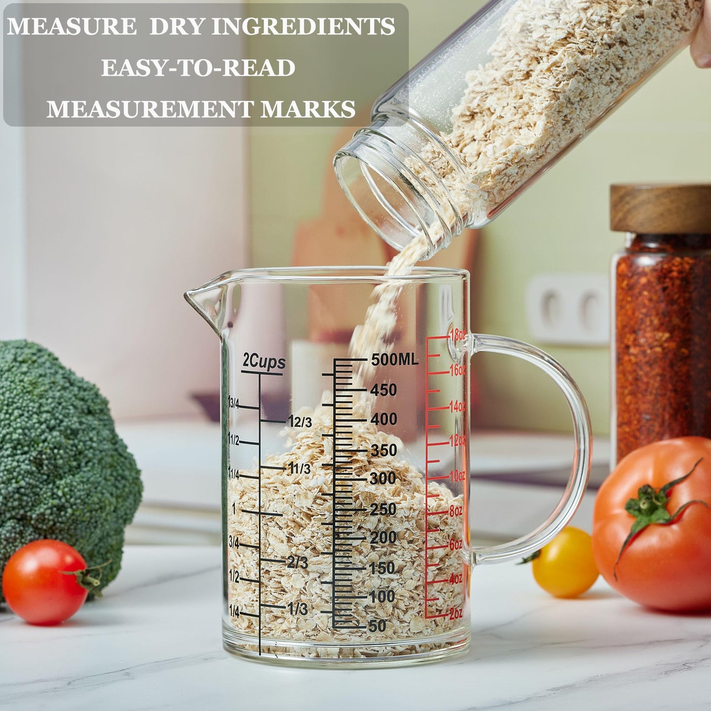 Ackers BORO3.3 Glass Measuring Cup-[Insulated handle | V-Shaped Spout]-Made of High Borosilicate Glass Measuring Cup for Kitchen or Restaurant, Easy to Read, 1000 ML (32 Oz, 4 Cup)
