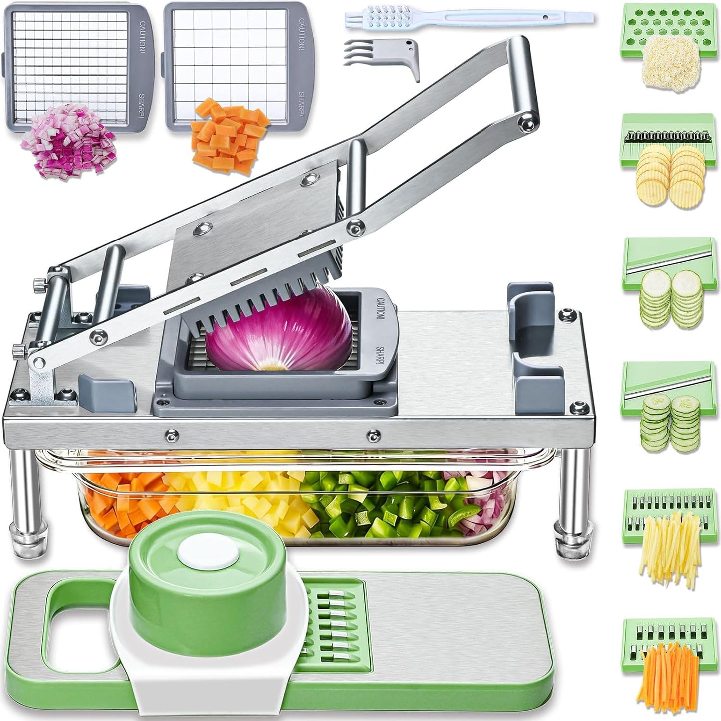 Skiennix Vegetable Chopper - All-in-One 8-Blade Veggie Cutter with Container & Stainless Steel Design