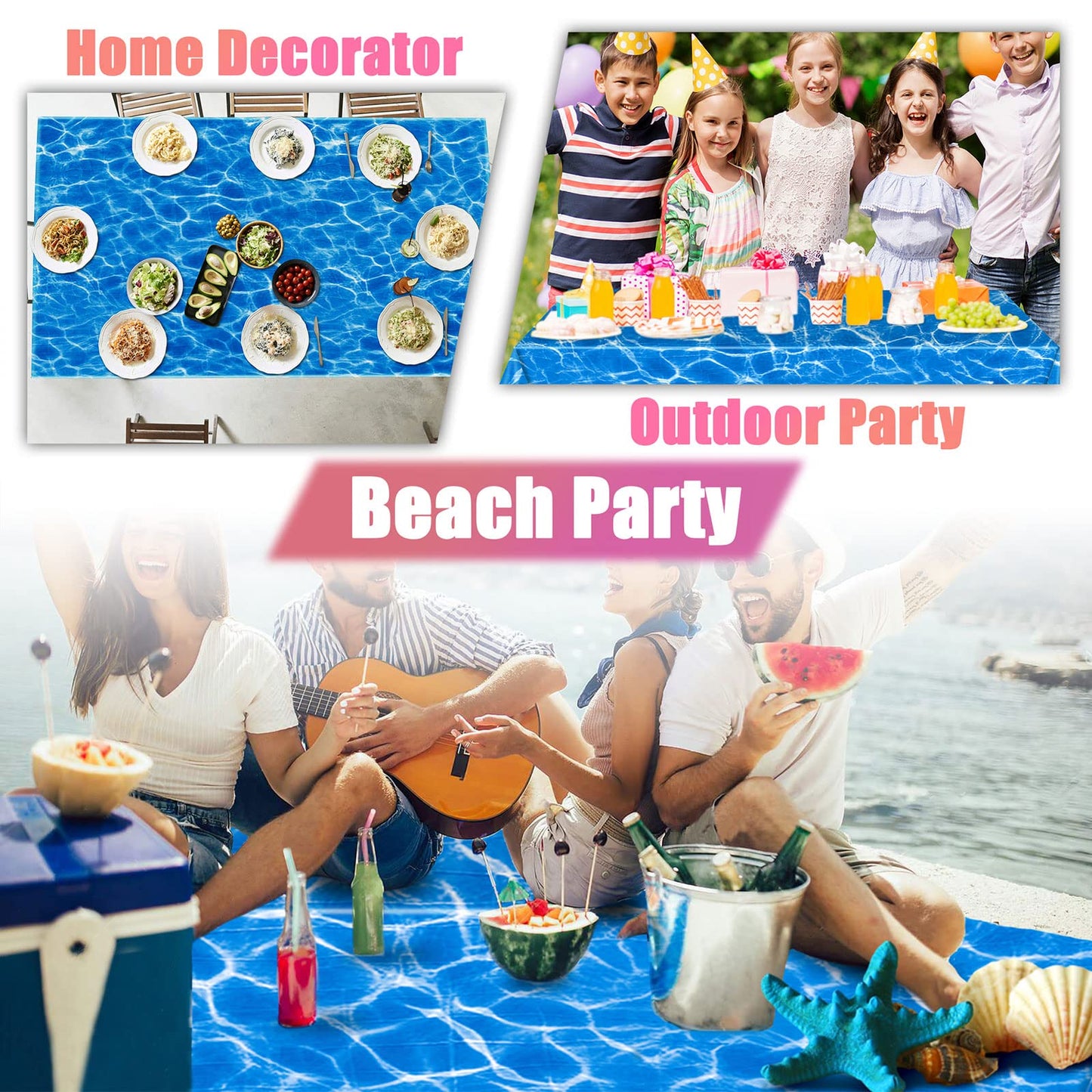 Kesfey 5 Packs Ocean Wave Tablecloth 54 x 108 Inch Water Print Plastic Table Cloth Scratch Resistant Ocean Party Table Covers With Sea Background For Beach Birthday Party Decoration Wallpaper Supplies