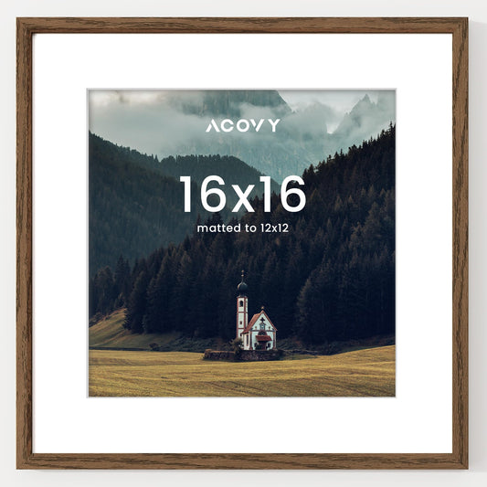 Acovy 16x16 Picture Frame, 16x16 Square Picture Frame for Wall, 16x16 Frame Matted to 12x12, 16x16 Photo Frame with High Definition Plexiglass (Walnut, 1 Pack)