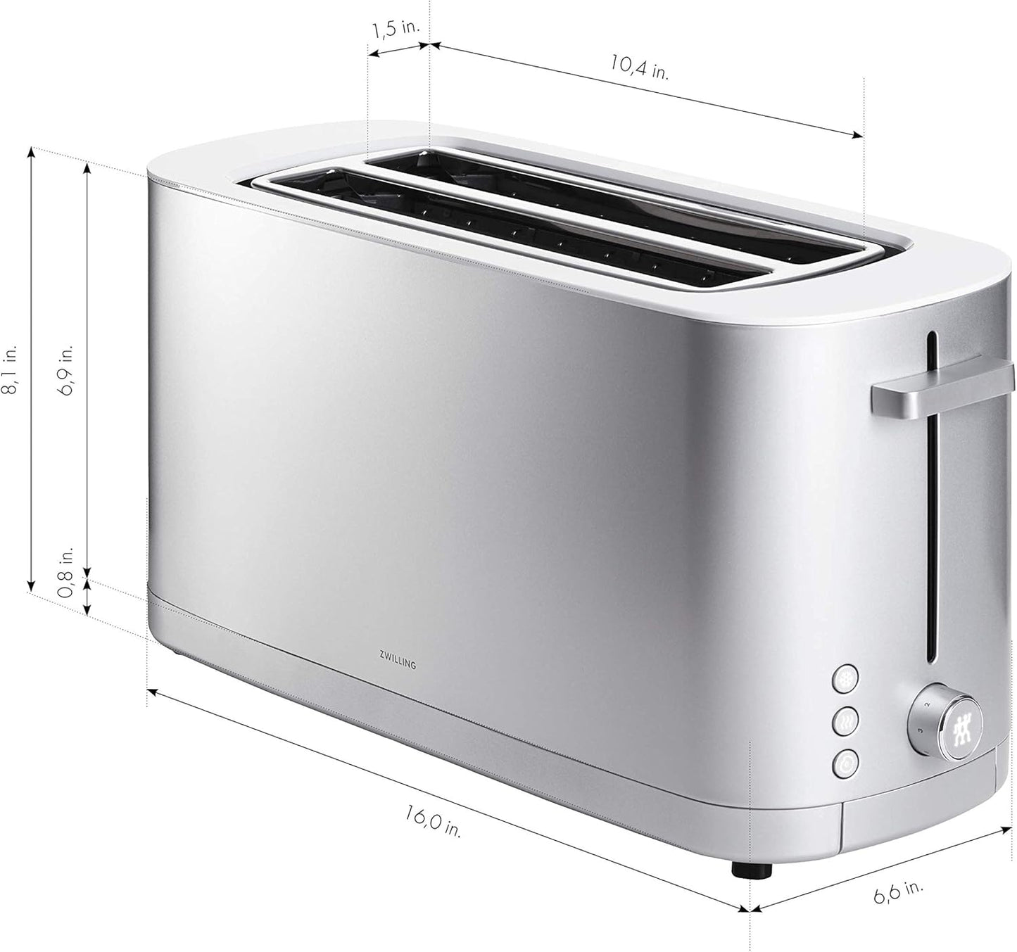 ZWILLING Enfinigy 4-Slice Long Slot Toaster - Extra Wide 1.5" Slots for Bagels & Toast | Silver Finish