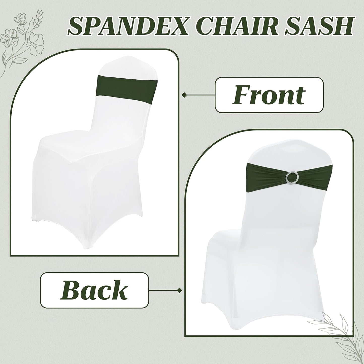 MDS Spandex Chair Sashes - Premium Stretch Covers with Buckle Slider | Pack of 10 - Olive Green